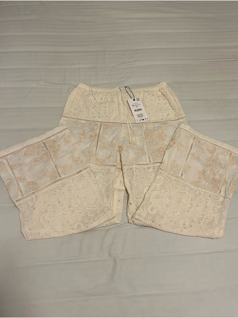 Zara Cream Lace Straight-Leg Pants